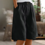 Bermudashort met elastische taille en linnen look voor dames