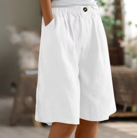 Bermudashort met elastische taille en linnen look voor dames