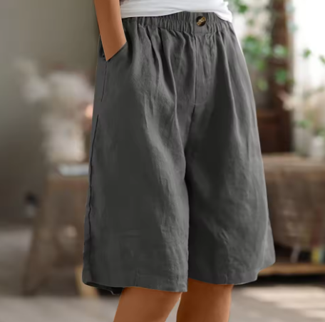 Bermudashort met elastische taille en linnen look voor dames