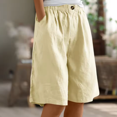 Bermudashort met elastische taille en linnen look voor dames