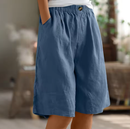 Bermudashort met elastische taille en linnen look voor dames