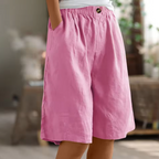 Bermudashort met elastische taille en linnen look voor dames