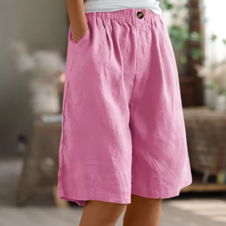 Bermudashort met elastische taille en linnen look voor dames