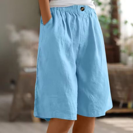 Bermudashort met elastische taille en linnen look voor dames