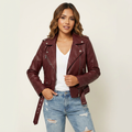 Bikerjack met imitatieleer en ritsdetails voor dames in rood
