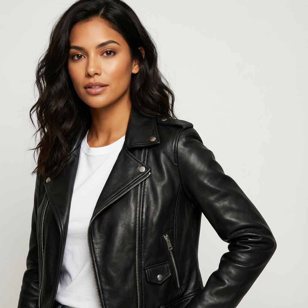 Bikerjack met imitatieleer en ritsdetails voor dames in zwart