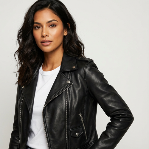 Bikerjack met imitatieleer en ritsdetails voor dames in zwart