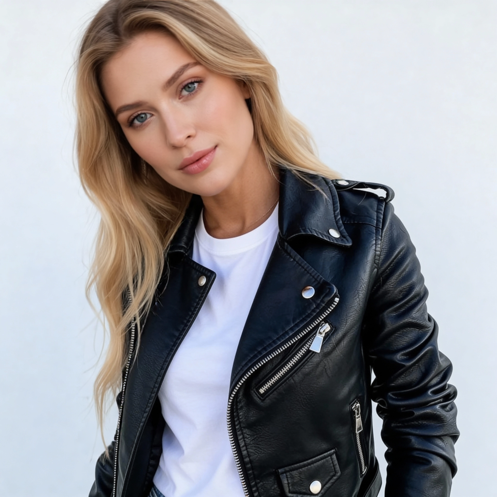 Bikerjack met imitatieleer en ritsdetails voor dames