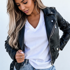 Bikerjack met imitatieleer en ritsdetails voor dames