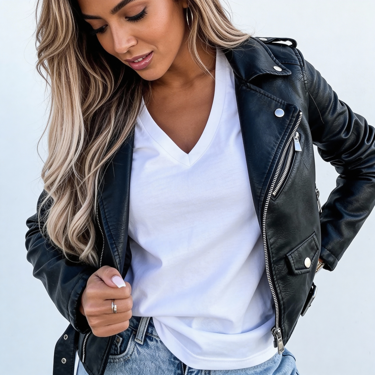Bikerjack met imitatieleer en ritsdetails voor dames