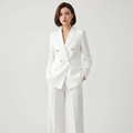 Blazer en broek set met getailleerde pasvorm voor dames in wit