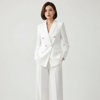 Blazer en broek set met getailleerde pasvorm voor dames in wit