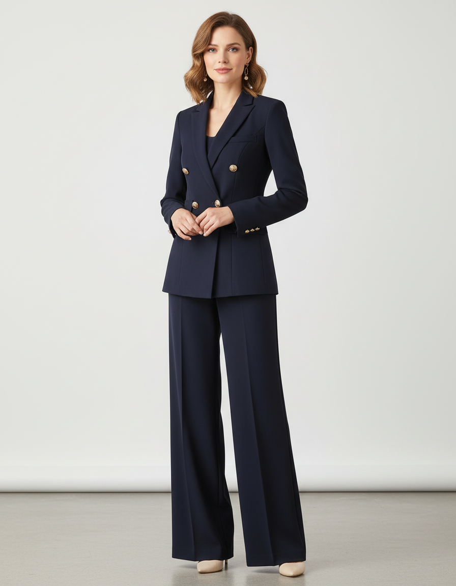 Blazer en broek set met getailleerde pasvorm voor dames in blauw