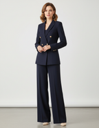Blazer en broek set met getailleerde pasvorm voor dames in blauw