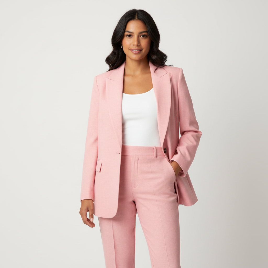 Blazer en broek set met elegante pasvorm voor dames in roze