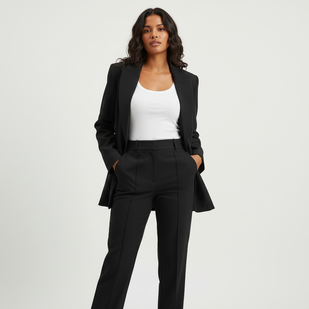 Blazer en broek set met elegante pasvorm voor dames in zwart
