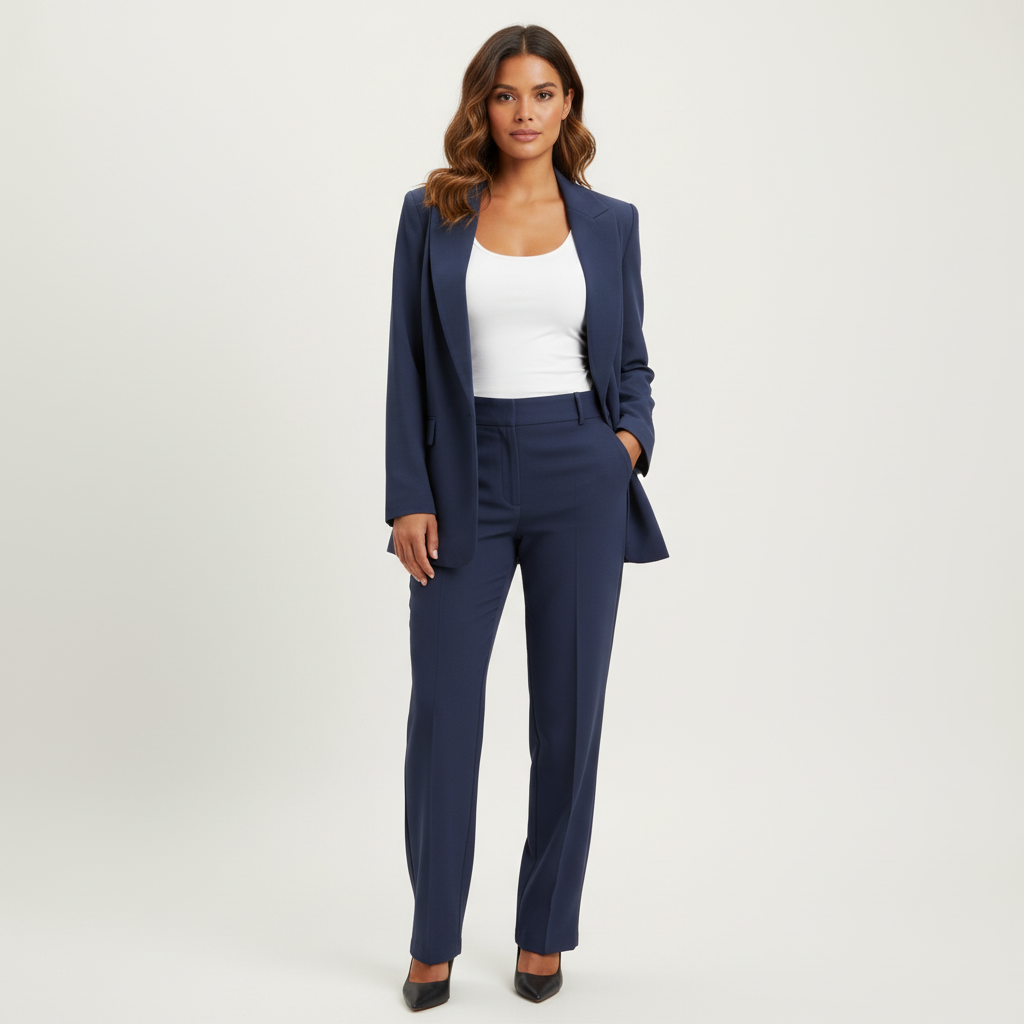 Blazer en broek set met elegante pasvorm voor dames in blauw