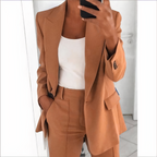 Blazer en broek set met elegante pasvorm voor dames in khaki