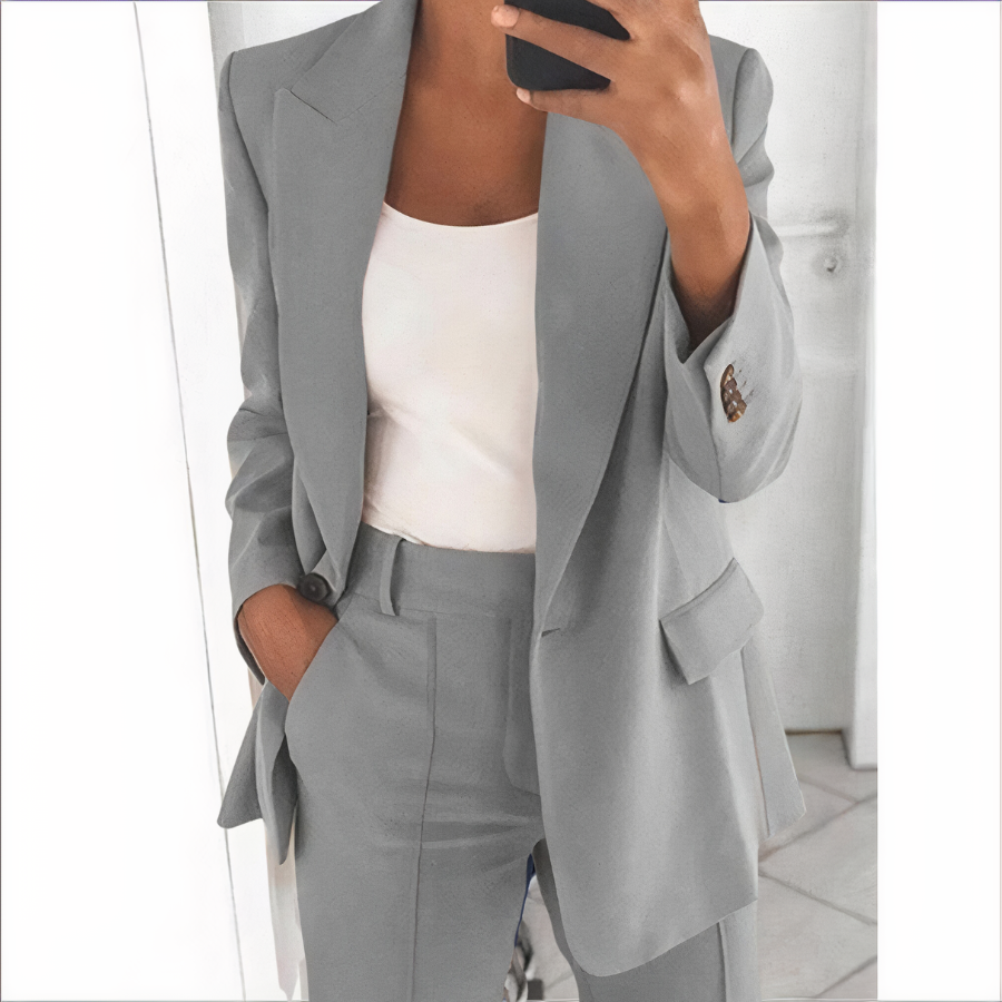Blazer en broek set met elegante pasvorm voor dames in grijs