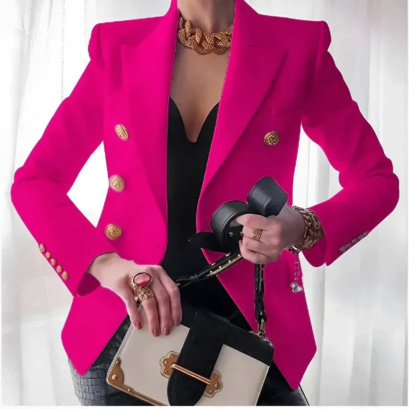 Blazer met double-breasted sluiting en goudkleurige knopen voor dames in roze