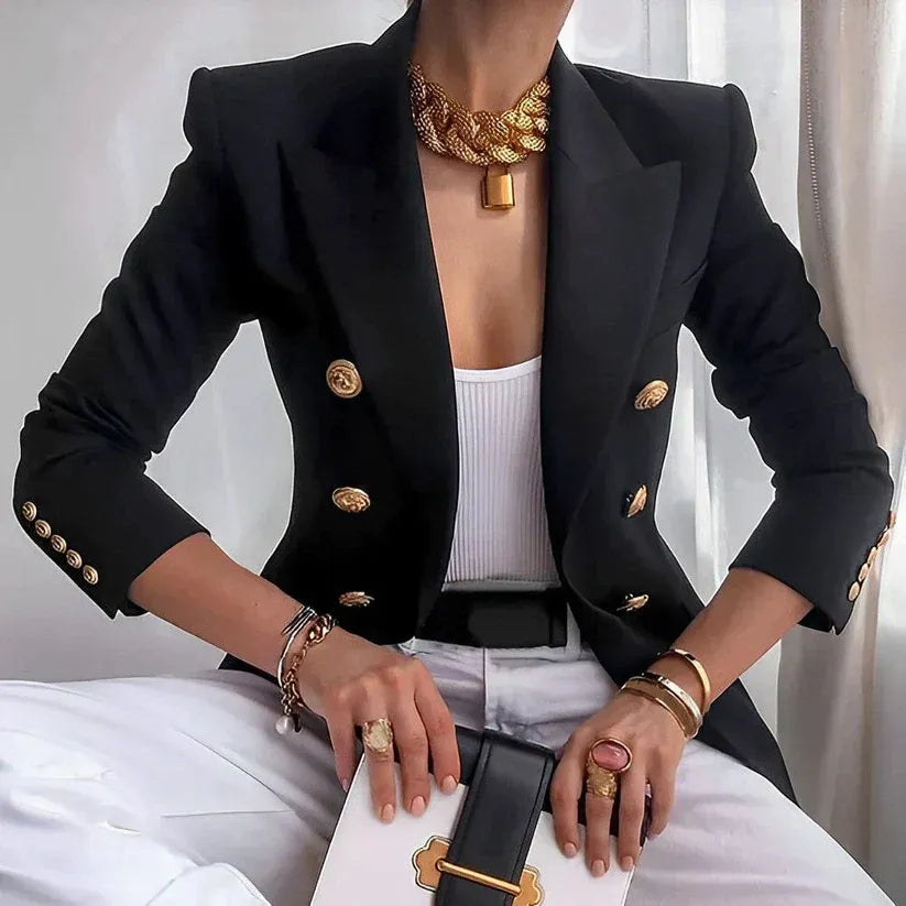 Blazer met double-breasted sluiting en goudkleurige knopen voor dames in zwart