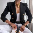 Blazer met double-breasted sluiting en goudkleurige knopen voor dames in zwart