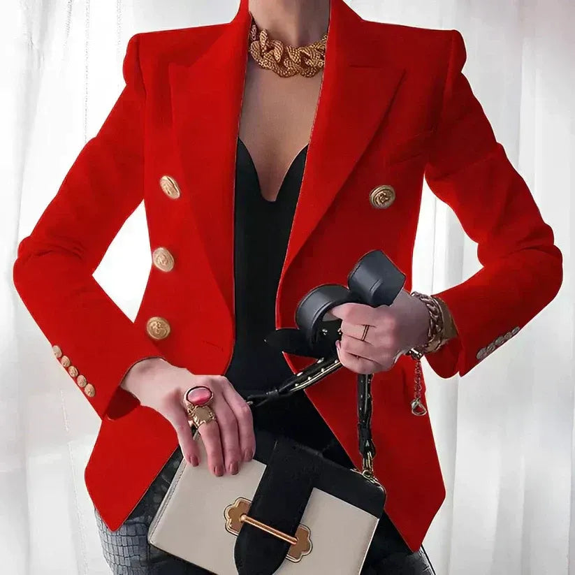 Blazer met double-breasted sluiting en goudkleurige knopen voor dames in rood