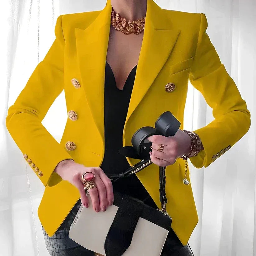 Blazer met double-breasted sluiting en goudkleurige knopen voor dames in geel