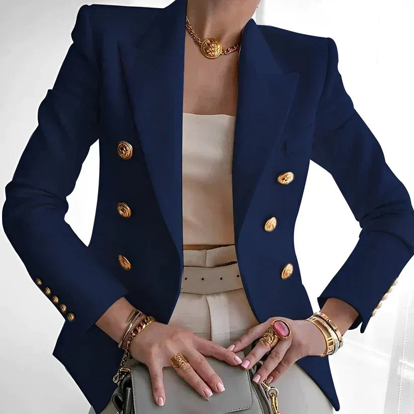 Blazer met double-breasted sluiting en goudkleurige knopen voor dames in blauw