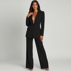 Blazer- en pantalonset met moderne pasvorm voor dames in zwart