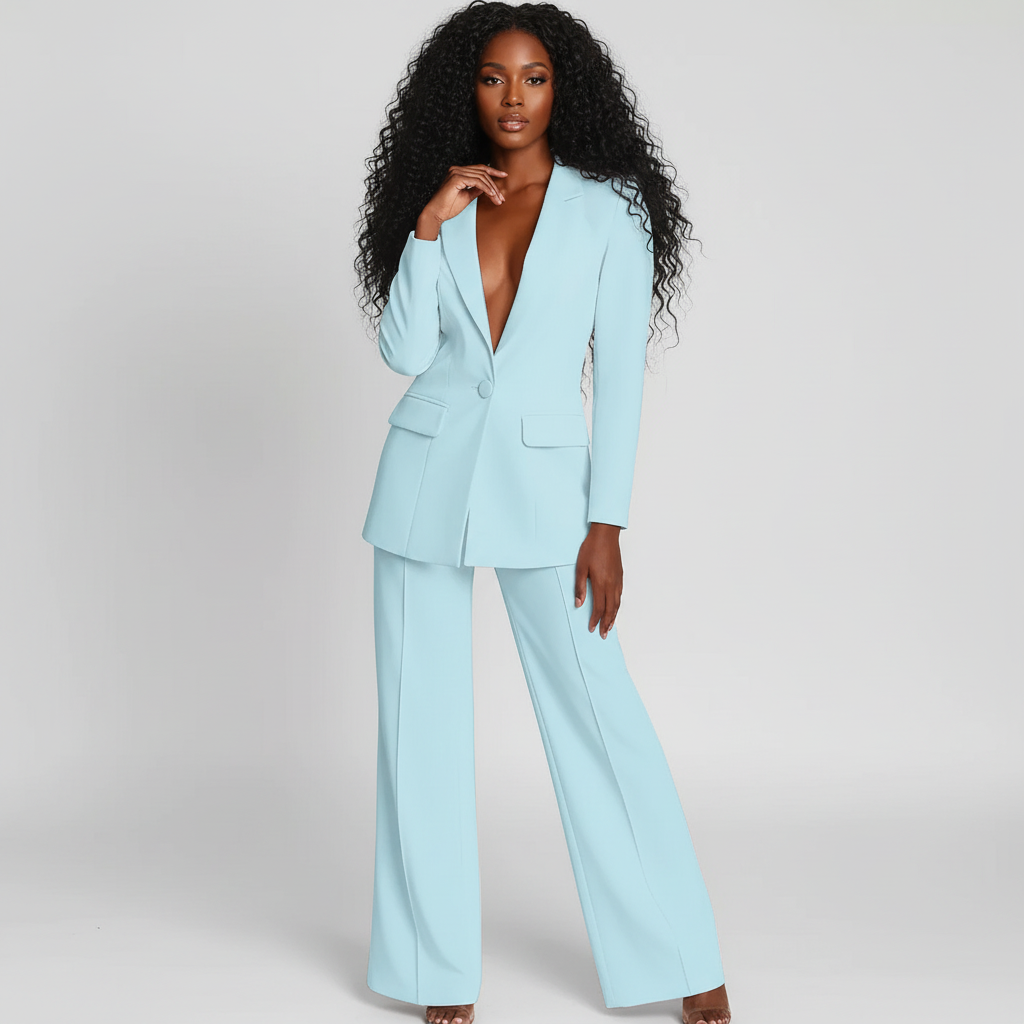 Blazer- en pantalonset met moderne pasvorm voor dames in blauw