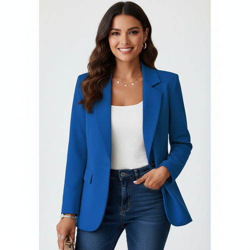 Blazer met flatterende pasvorm en zachte stof in blauw
