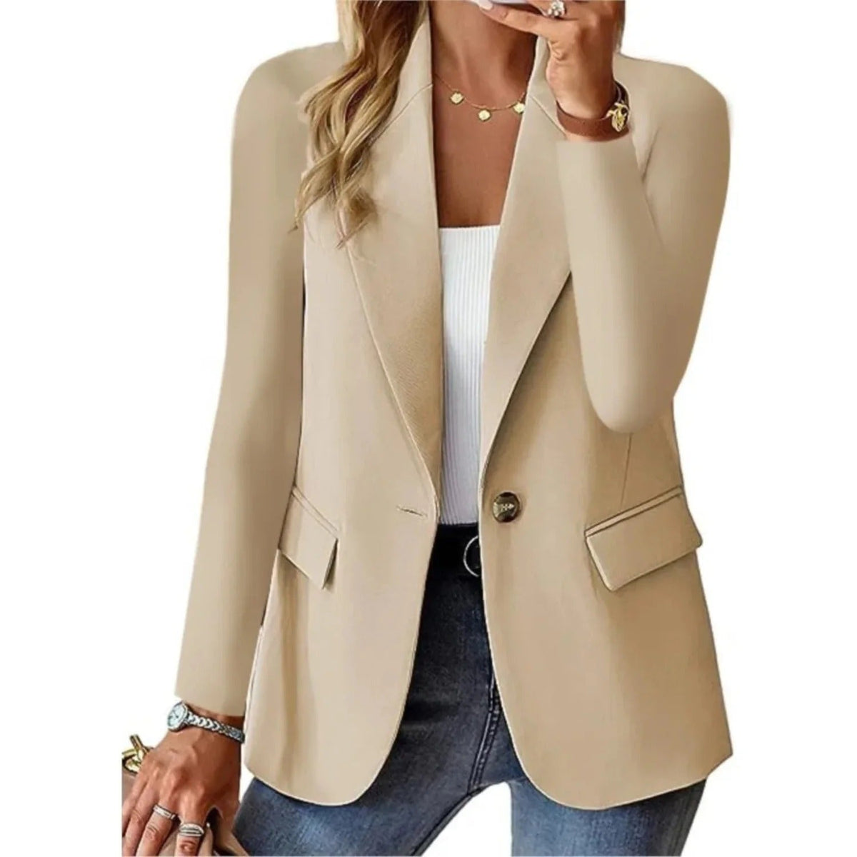 Blazer met flatterende pasvorm en zachte stof in beige