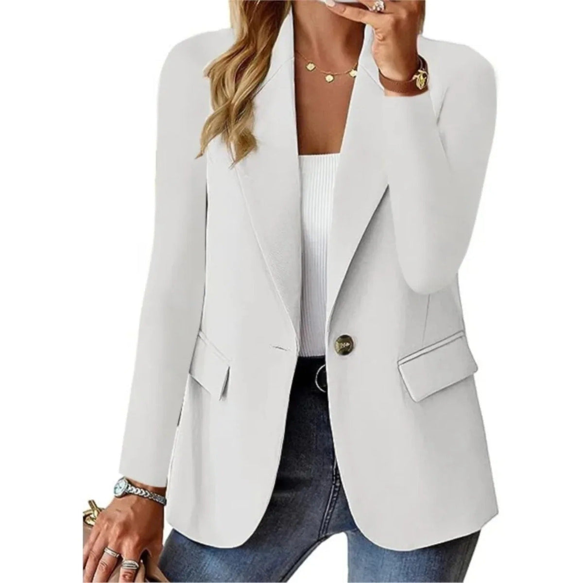 Blazer met flatterende pasvorm en zachte stof in wit