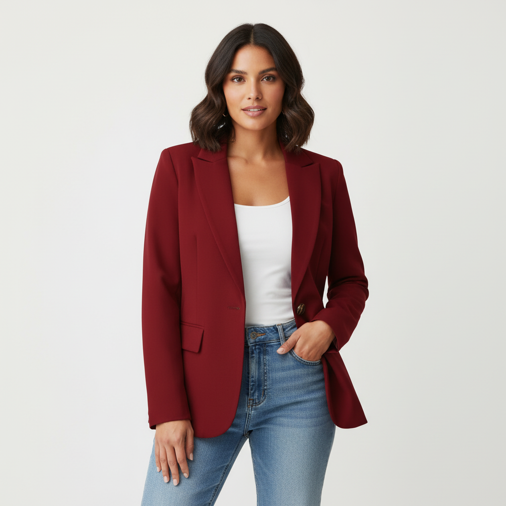 Blazer met flatterende pasvorm en zachte stof in donker rood