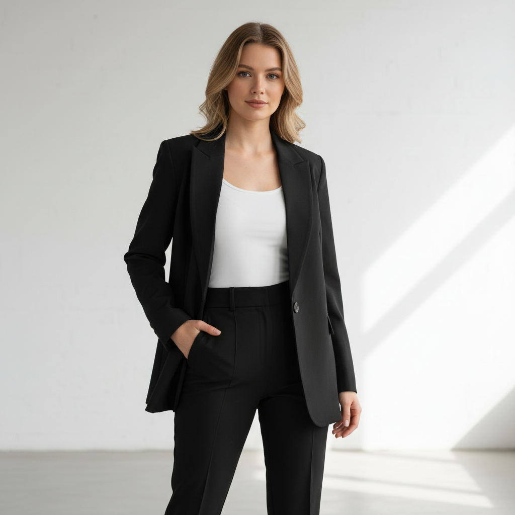 Blazer met bijpassende broek en getailleerde pasvorm voor dames in zwart