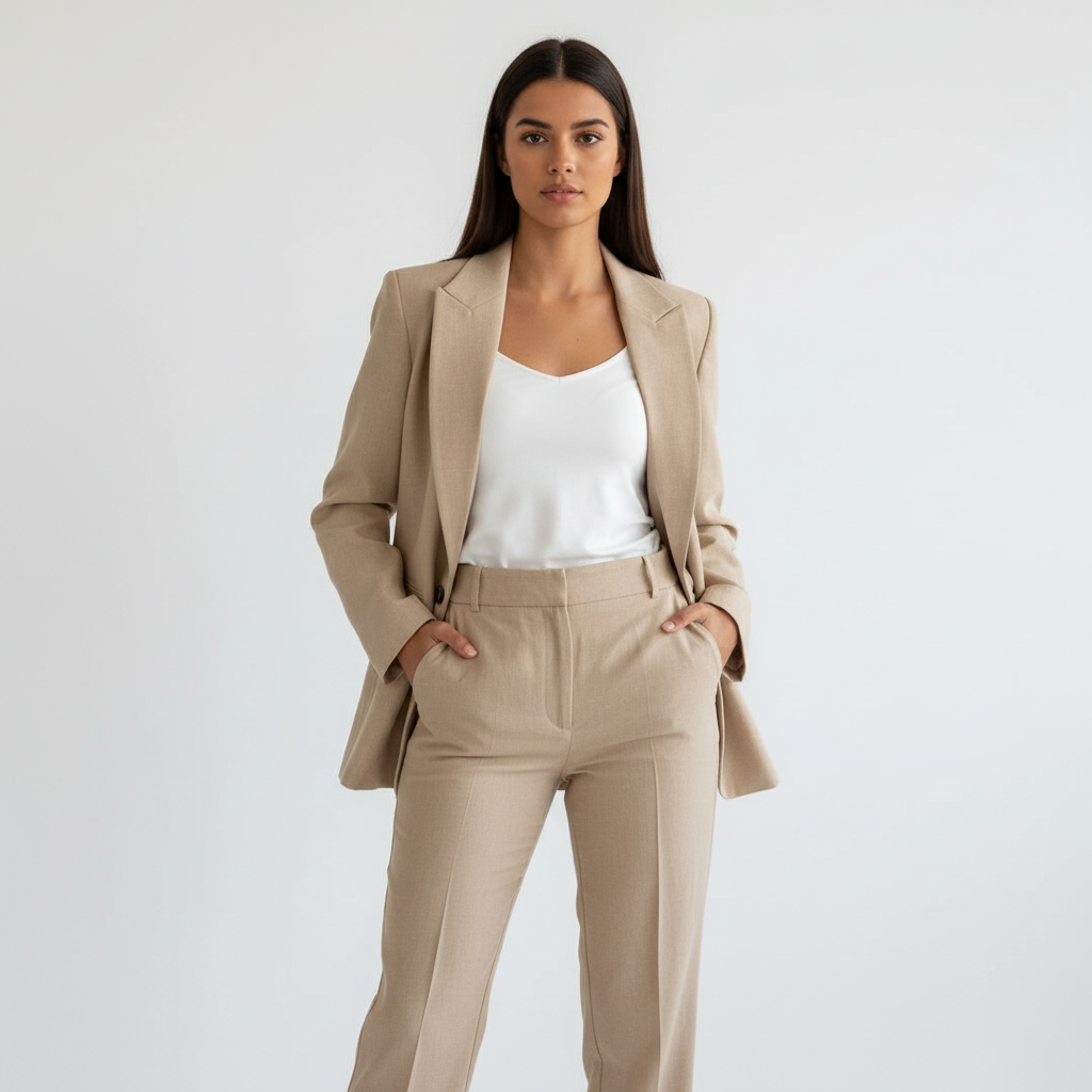 Blazer met bijpassende broek en getailleerde pasvorm voor dames in beige