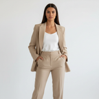 Blazer met bijpassende broek en getailleerde pasvorm voor dames in beige