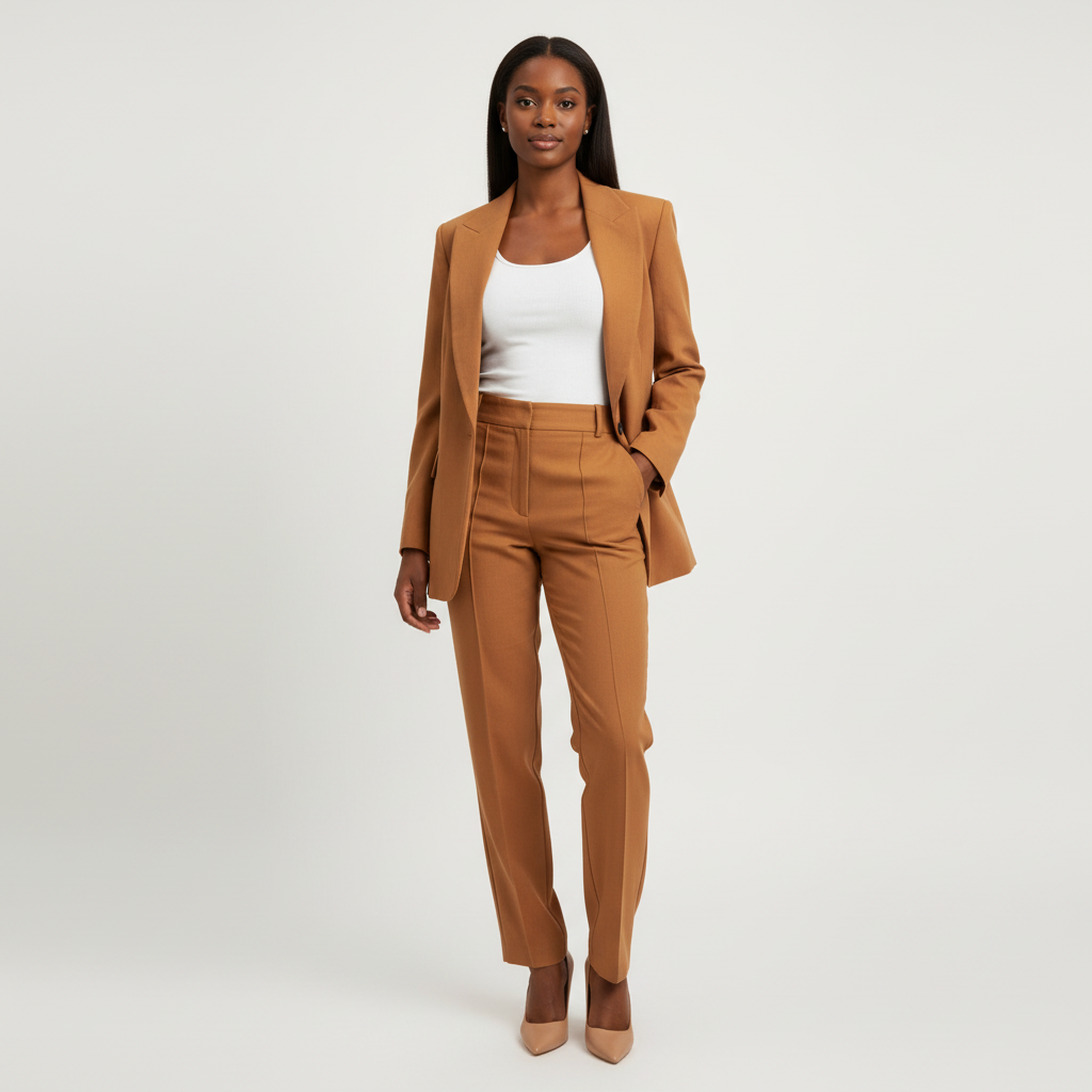 Blazer met bijpassende broek en getailleerde pasvorm voor dames in khaki