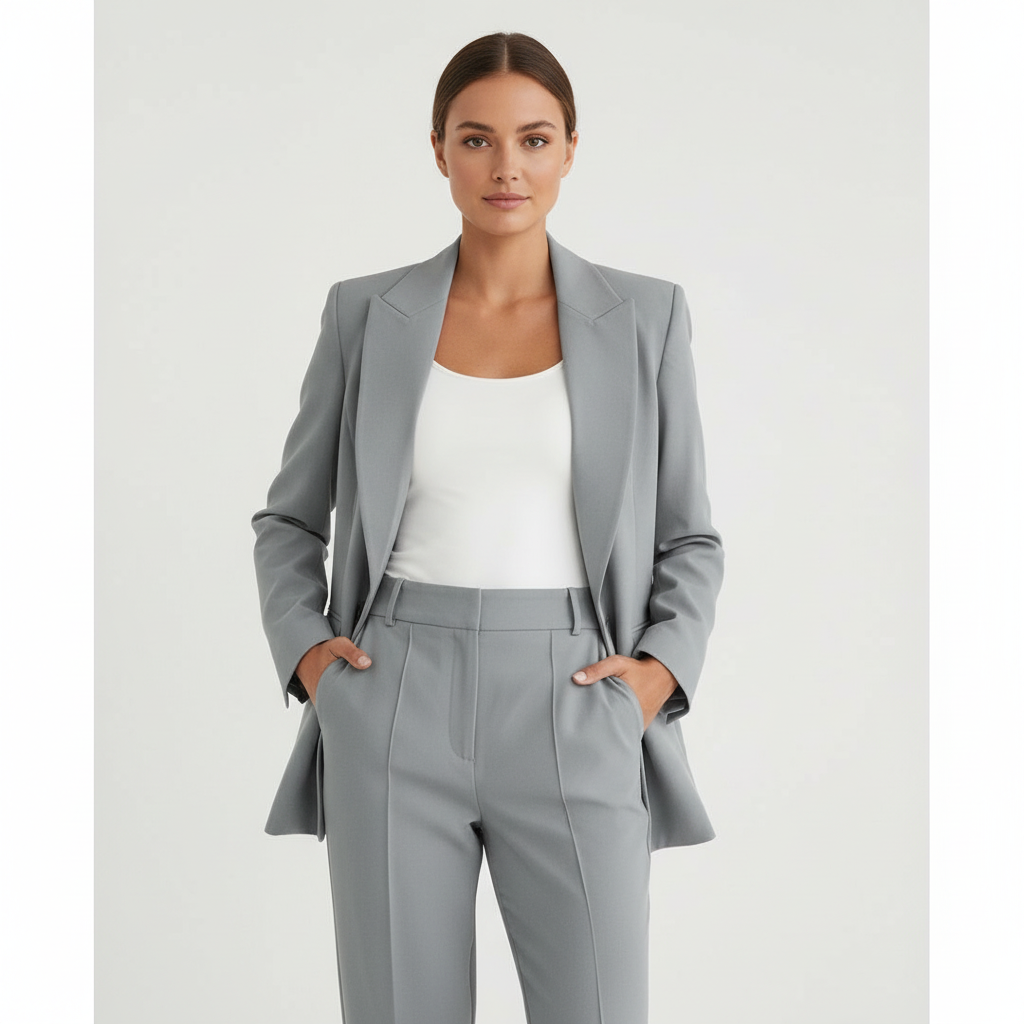 Blazer met bijpassende broek en getailleerde pasvorm voor dames in grijs