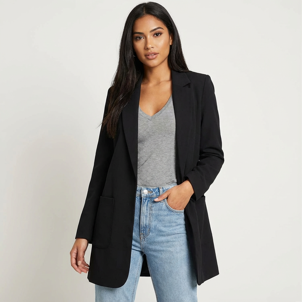 Blazer met gestructureerde pasvorm en revers voor dames in zwart