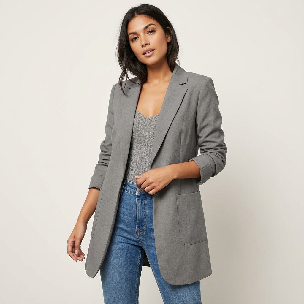 Blazer met gestructureerde pasvorm en revers voor dames in grijs