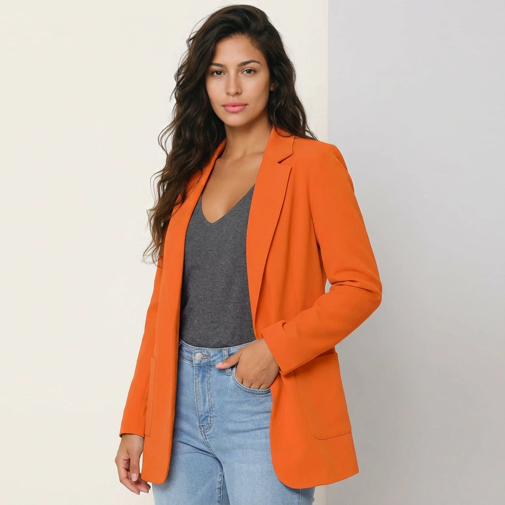 Blazer met gestructureerde pasvorm en revers voor dames in oranje