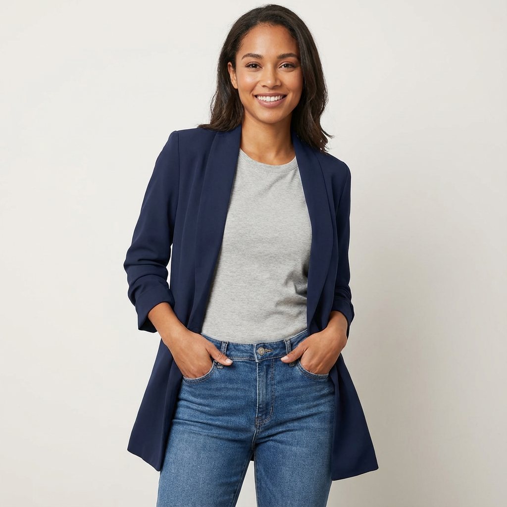 Blazer met gestructureerde pasvorm en revers voor dames in blauw