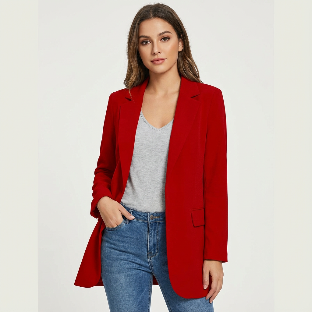 Blazer met gestructureerde pasvorm en revers voor dames in rood