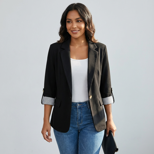 Blazer met getailleerde pasvorm en klassieke revers voor dames in zwart
