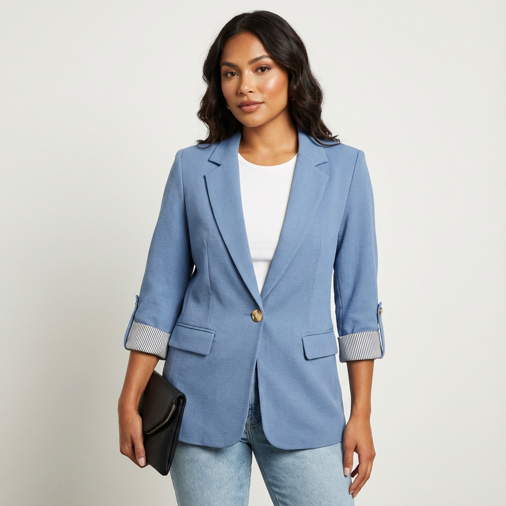 Blazer met getailleerde pasvorm en klassieke revers voor dames in blauw