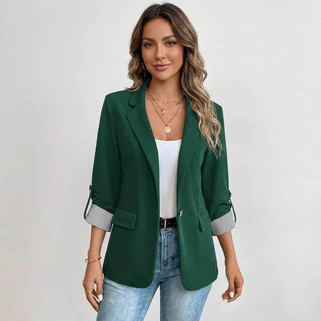 Blazer met getailleerde pasvorm en klassieke revers voor dames in groen
