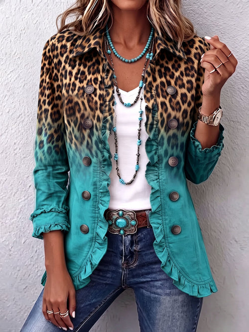 Blazer met ombreprint en dubbele knoopsluiting voor dames in turquoise