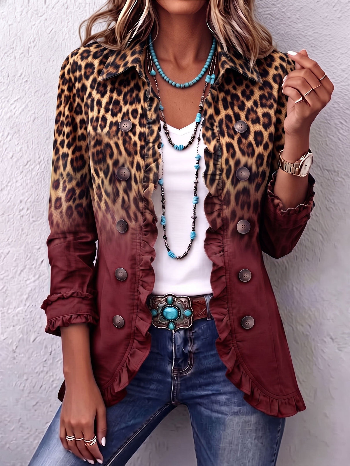 Blazer met ombreprint en dubbele knoopsluiting voor dames in wijnrood